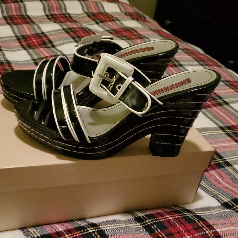 Hot Kiss Black and White Strappy Heels